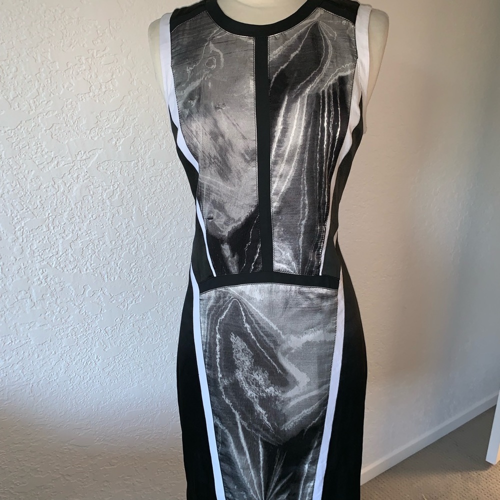 Helmut Lang Abstract Print Paneled Sheath Dress - image 2